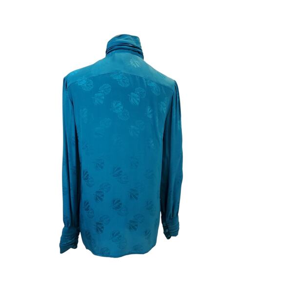 The Silk Farm Vintage Blue Embossed High Neck 1970s Elegant Blouse Size 8 - Picture 15 of 16